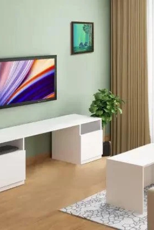 White Rectangular T.V Unit Cabinet - Modern Storage Solution-White