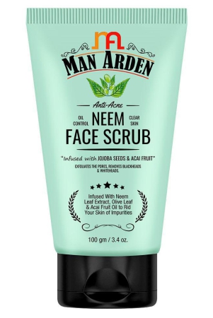 man-arden-anti-acne-neem-face-scrub-for-oil-control-and-clear-skin-infused-with-neem-extract-olive-leaf-and-acai-fruit-oil-100g