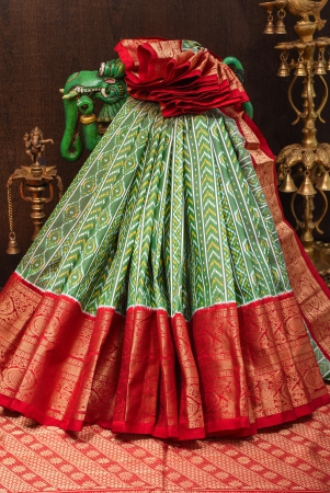 ikkat-kanjivaram-fusion-silk-saree-in-green-red-with-wide-zari-border-silk-mark-certified