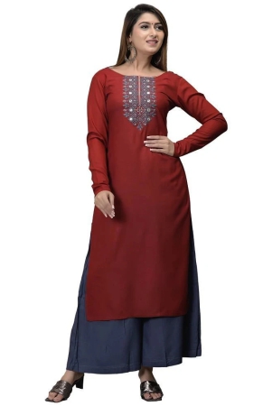 maquien-maroon-rayon-womens-straight-kurti-none