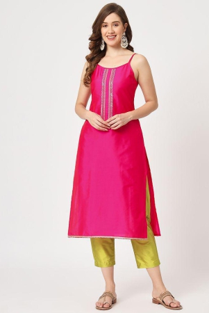 Pannkh Women''s Festive Embroidered Strappy Kurta With Constrasting Pants - None