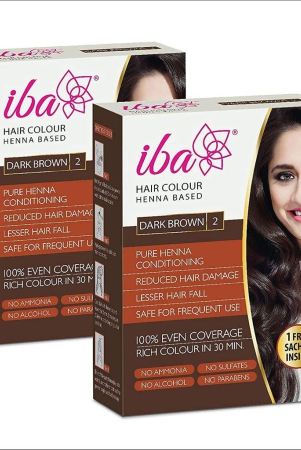 Iba Hair Colour - Dark Brown, 70g | 100% Pure Henna Based Powder Sachet | Naturally Coloured Hair & Long Lasting | Conditioning | Reduced Hair fall & Hair Damage | Shine & Nourish Hair | Paraben, Chemical, Ammonia & Sulphate Free Formula (Pack of 2)
