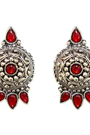 oxidized-german-silver-antique-look-afghani-chandbali-earrings-with-maroon-stones