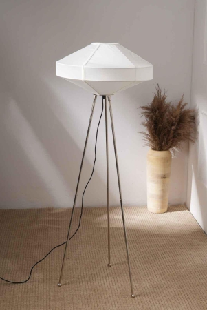 Space Rover - Tripod Floor Lamp, Nickle Base and Elegant Fabric Shade