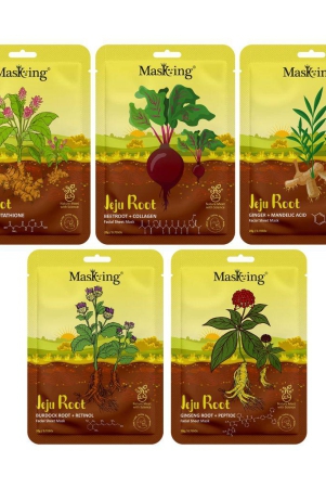 MasKing Jeju Root face sheet mask combo for skin Soothing, Firming & Nourishing, Ideal for men and women, Pack of 5