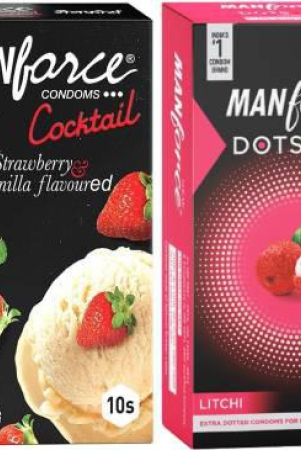manforce-cocktail-condoms-with-dotted-rings-strawberry-vanilla-flavoured-10-pieces-extra-dotted-litchi-flavoured-condoms-10-pieces-condom-set-of-2-20-sheets