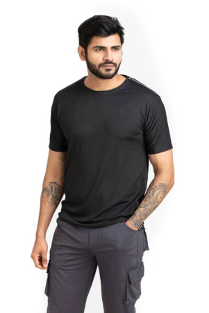 men-solid-round-neck-polyester-black-t-shirt