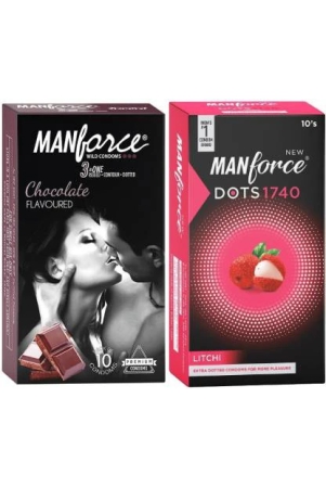 manforce-chocolate-flavor-condom-10-pieces-extra-dotted-litchi-flavoured-condoms-10-pieces-condom-set-of-2-20-sheets