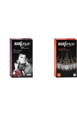 manforce-chocolate-flavor-condom-10-pieces-3-in-1-condoms-ribbed-contour-dotted-overtime-orange-flavoured-10-pieces-condom-set-of-2-20-sheets