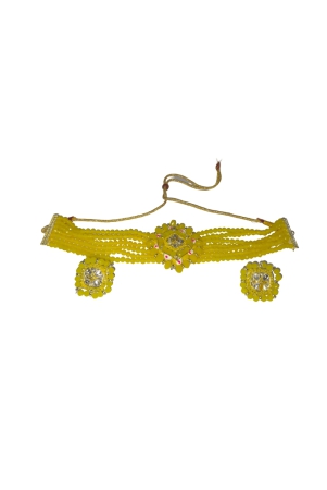 yellow-beaded-choker-necklace-set-with-earrings