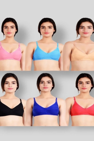 kiran-enterprises-multicolor-cotton-blend-non-padded-womens-t-shirt-bra-pack-of-6-none