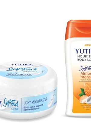 yuthika-soft-touch-light-moisturizer-cream-200ml-and-almond-body-lotion-200ml-combo-pack