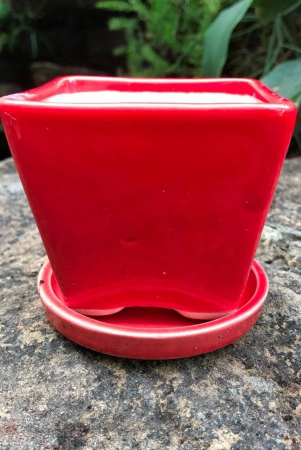 On the Move Ceramic Pot With Tray-Red