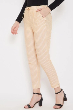 Women Mustard Yellow Striped Smart Trousers