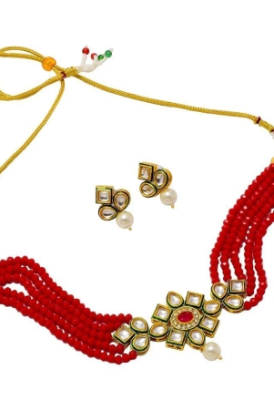 Jewar Mandi Brass Maroon Designer Necklaces Set Choker - Maroon