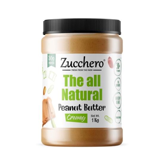 Zucchero 100% Natural Peanut Butter, Unsweetened, Creamy, 1Kg - Unsweetened | Keto | Protein: 30 g