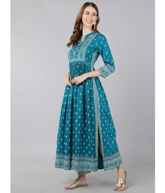 KIPEK - Turquoise Rayon Women's Anarkali Kurti ( Pack of 1 ) - None