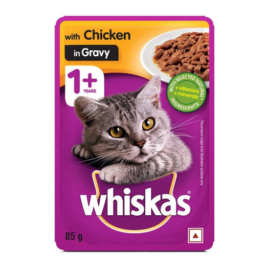 Whiskas Wet Cat Food for Adult Cats (1+Years), Chicken in Gravy Flavour 85 gms
