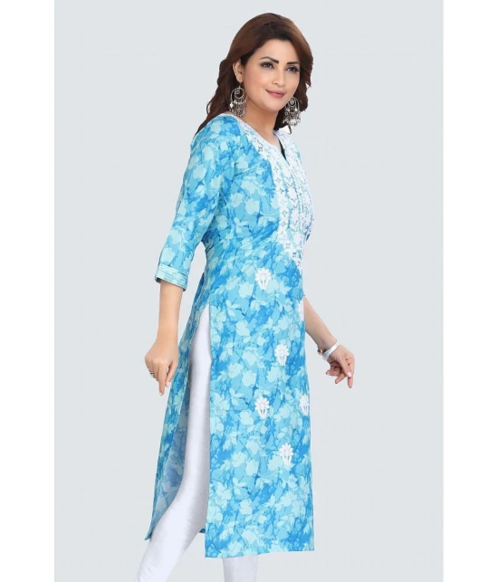 Meher Impex Cotton Embroidered Straight Womens Kurti - Blue ( Pack of 1 ) - None