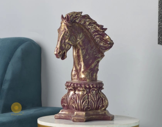 Chess Horse Head Statue (9.5 x 13 Inches)-Maroon