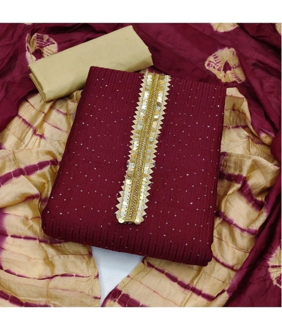 Apnisha - Unstitched Maroon Cotton Dress Material ( Pack of 1 ) - Maroon