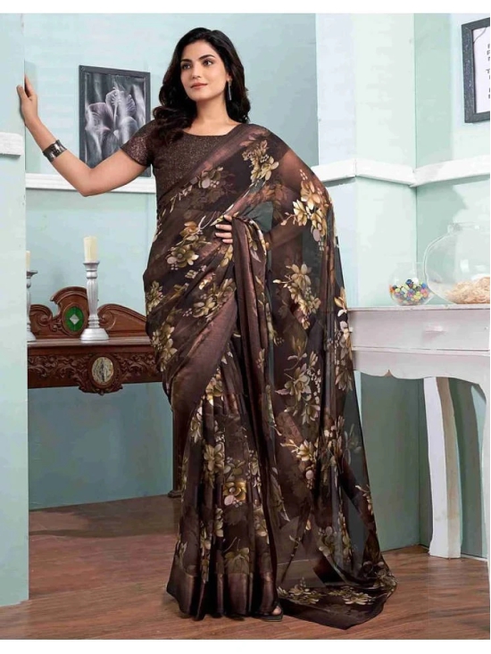 Sitanjali Georgette Printed Saree With Blouse Piece - Brown ( Pack of 1 ) - Brown