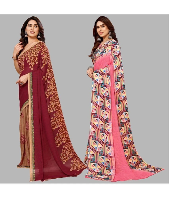 ANAND SAREES Georgette Printed Saree With Blouse Piece - Multicolor ( Pack of 2 ) - Multicolor