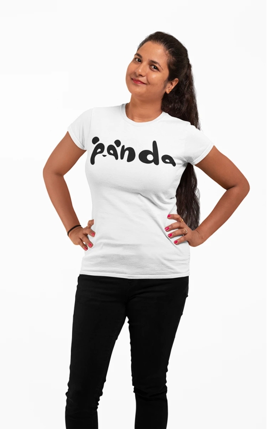 Womens Round Neck PANDA T-Shirt-White / S