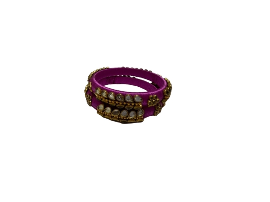 Pink Silk Thread Bangle Set with Kundan Stones