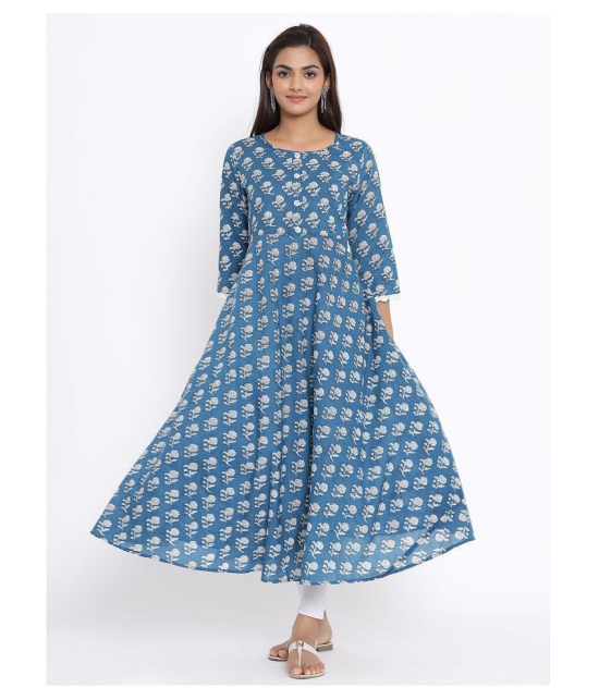 miravan Blue Cotton Anarkali Kurti - 3XL