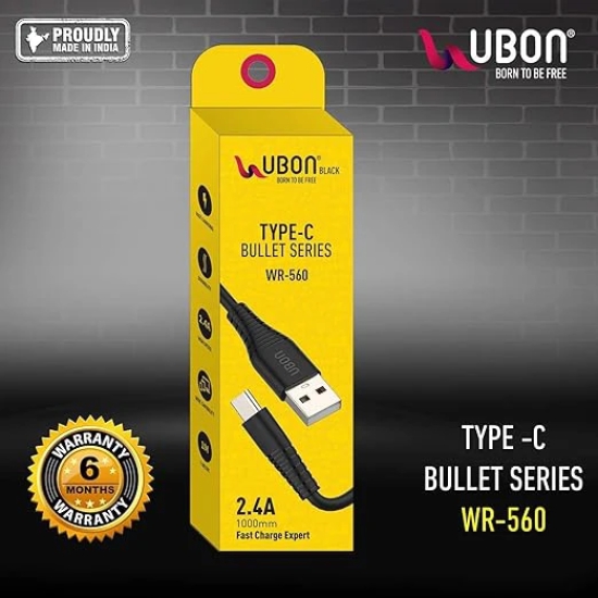 UBON WR-560 Fast 2.4A TypeC Charging  Cable (White)