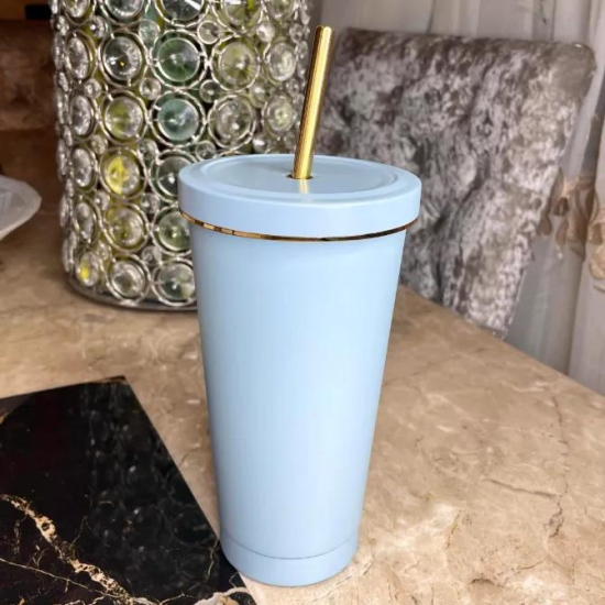 Tumbler With Golden Straw-Purple