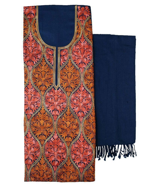 KASHMIRI Blue Woollen Unstitched Dress Material