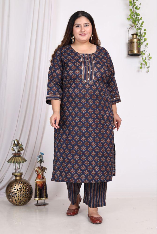 Swasti Cotton Printed Kurti With Palazzo Womens Stitched Salwar Suit - Blue ( Pack of 1 ) - None