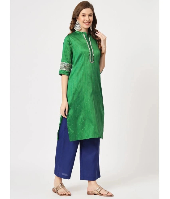 Pannkh Womens Festive Placket Embroidered Kurta With Contrasting Pants - None