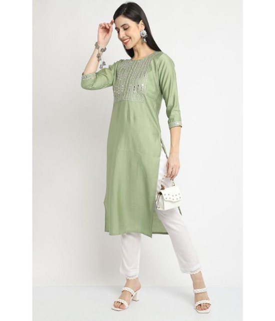 Rajnandini - Green Chanderi Women's A-line Kurti ( Pack of 1 ) - None