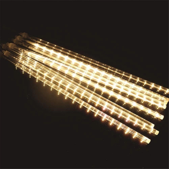 Warm White LED Meteor Shower Lights, Cascading Tube Lights for Christmas, Party, Wedding, Garden, and Holiday Decoration