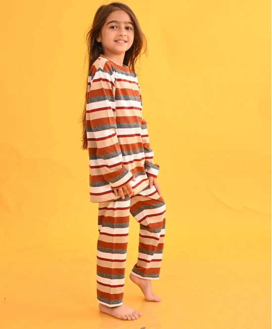 GRINDLE BEIGE STRIPED GIRLS LONG SLEEVES PYJAMA SET - BEIGE-1-2 YEARS / 2N / PURPLE