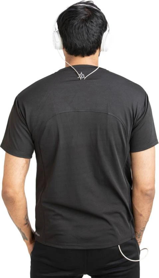 Men Solid Round Neck Polyester Black T-Shirt