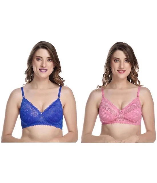 Kiran Enterprises Pack of 2 Net Womens Everyday Bra ( Blue,Pink ) - None