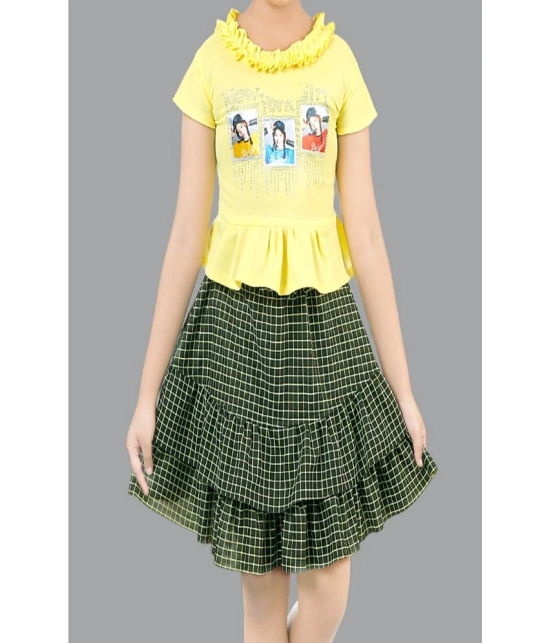 Coxxup Yellow Crepe Girls Top With Skirt ( Pack of 1 ) - None