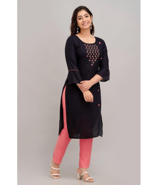 Kapadia - Black Rayon Women''s Front Slit Kurti ( Pack of 1 ) - None