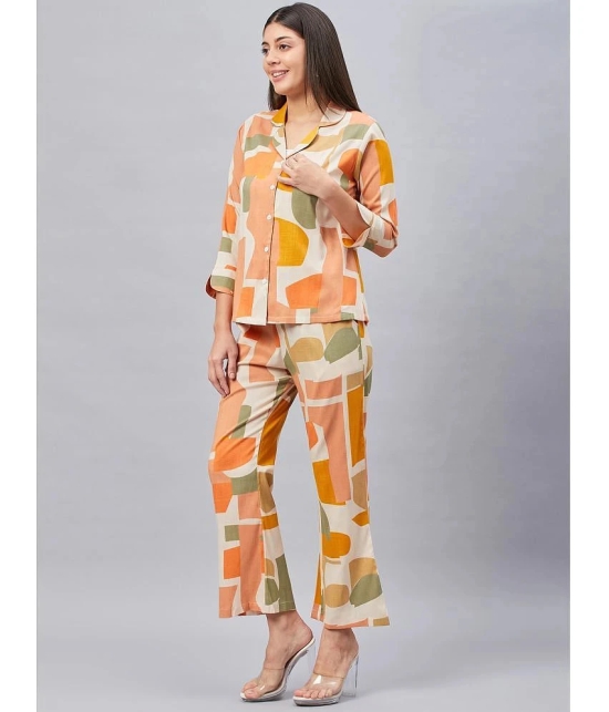 Chrome & Coral Beige Printed Palazzo Top Set - None