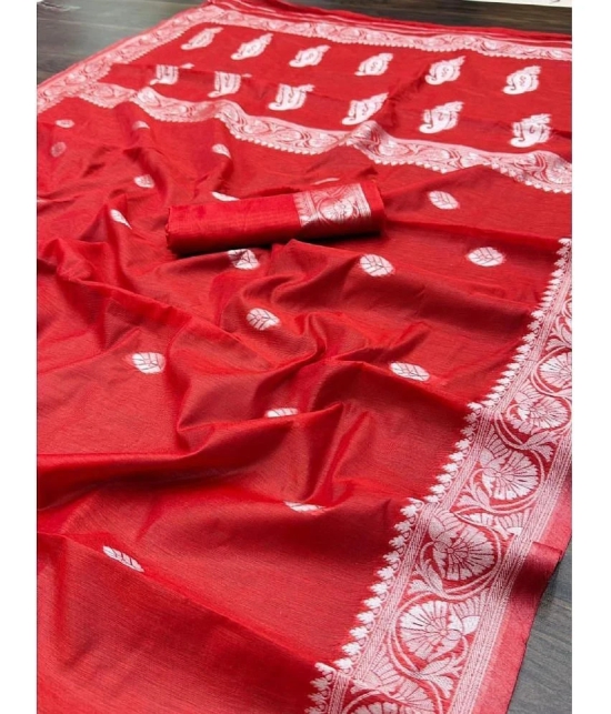 Apnisha Banarasi Silk Embellished Saree With Blouse Piece - Red ( Pack of 1 ) - Red