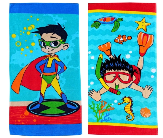 Mandhania Cotton Cartoon Printed Kid's Bath Towels (Multicolour) - Pack of 2