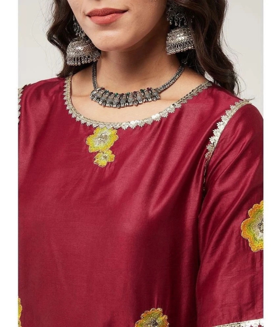 Pannkh Viscose Embellished Straight Womens Kurti - Maroon ( Pack of 1 ) - None