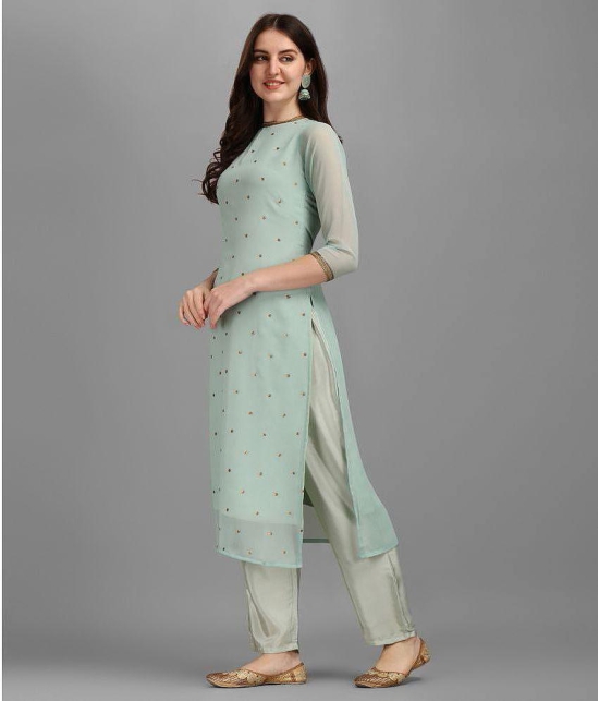 Hritika - Sea Green Straight Georgette Women''s Stitched Salwar Suit ( Pack of 1 ) - None