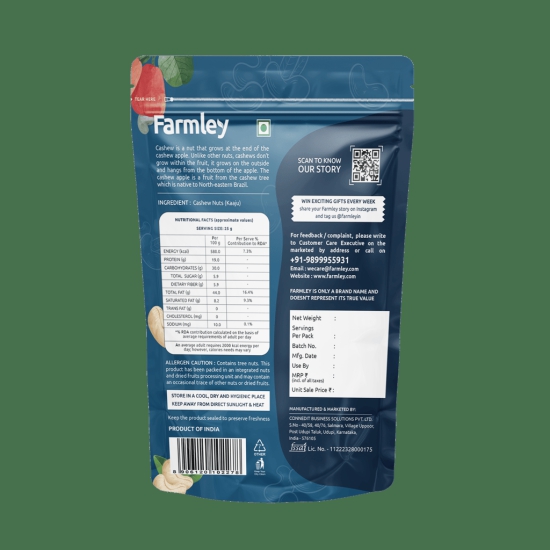 Farmley Whole Cashews Raw Kaju 500g