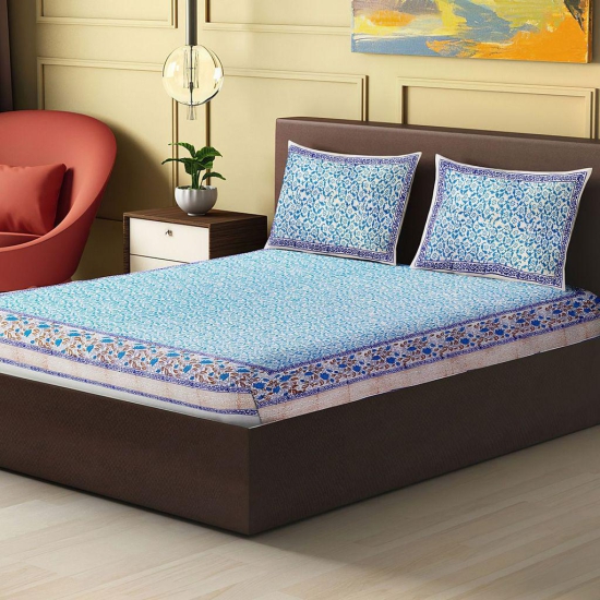 Cerulean Jaal Block Printed Double Bedsheet