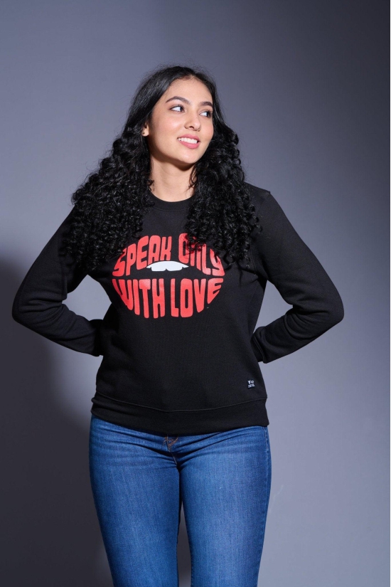 Speak Only With Love Printed Black Sweatshirt for Women XL